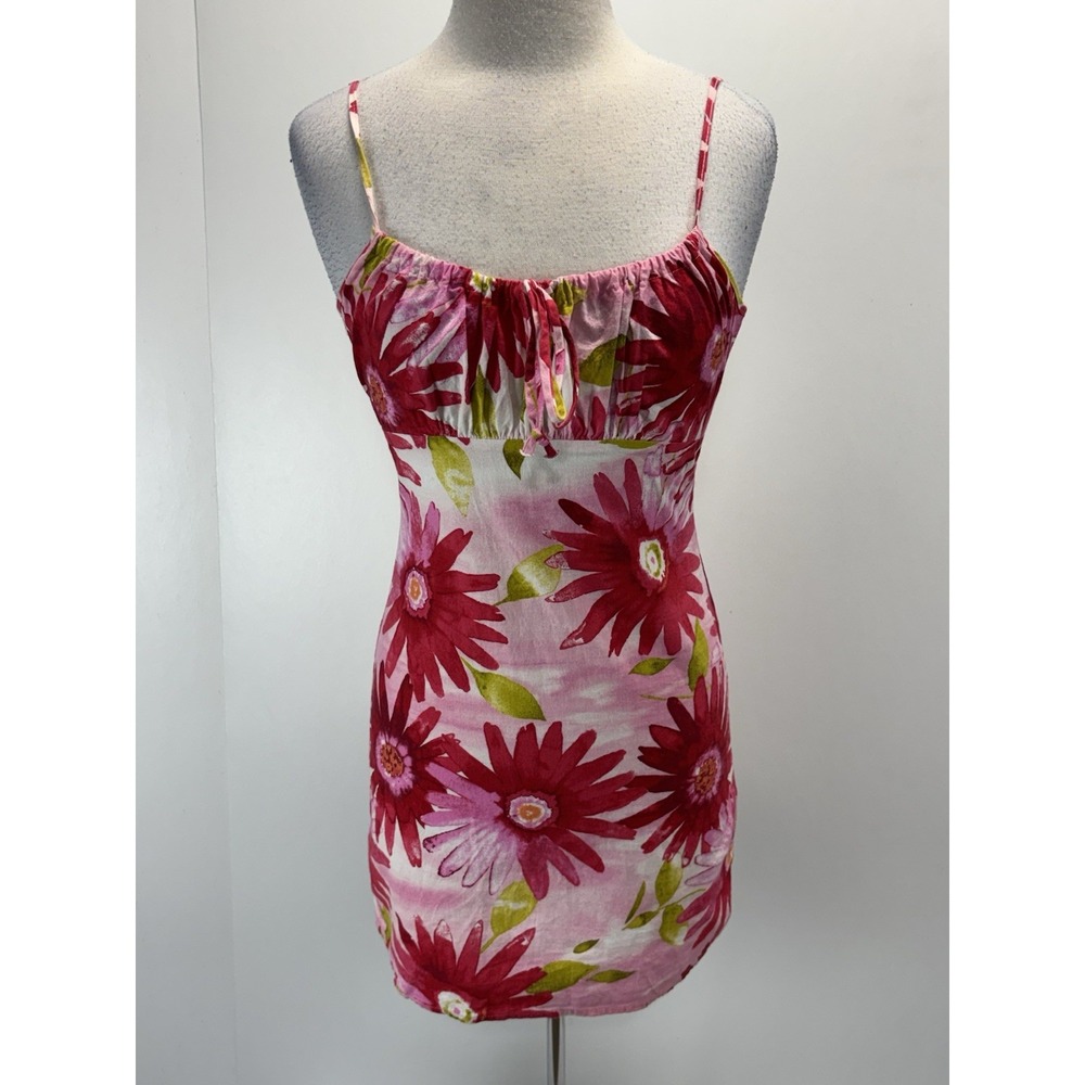 Vtg Y2K Charlotte Russe Floral Mini Dress Women's S Milkmaid Cottage Made USA